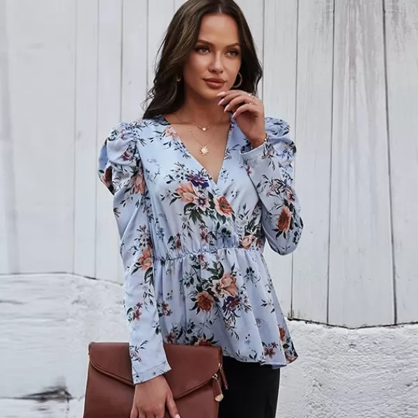 Princesse Fleurie Blouse Fleurie Bleu en Crêpe Discount