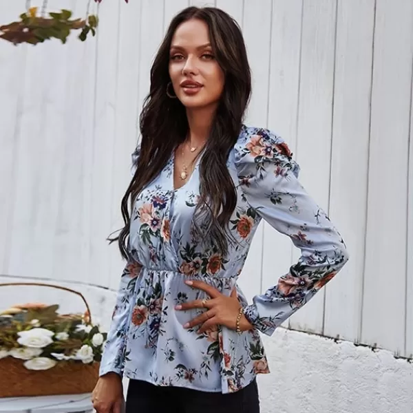 Princesse Fleurie Blouse Fleurie Bleu en Crêpe Discount