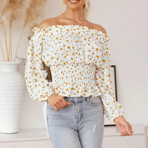 Princesse Fleurie Blouse Fleurie Épaules Dénudées New
