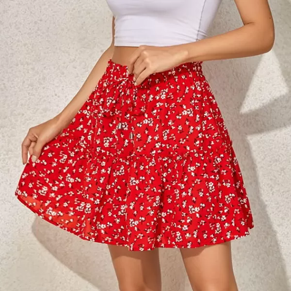 Princesse Fleurie Jupe Courte Fleurie Rouge Discount