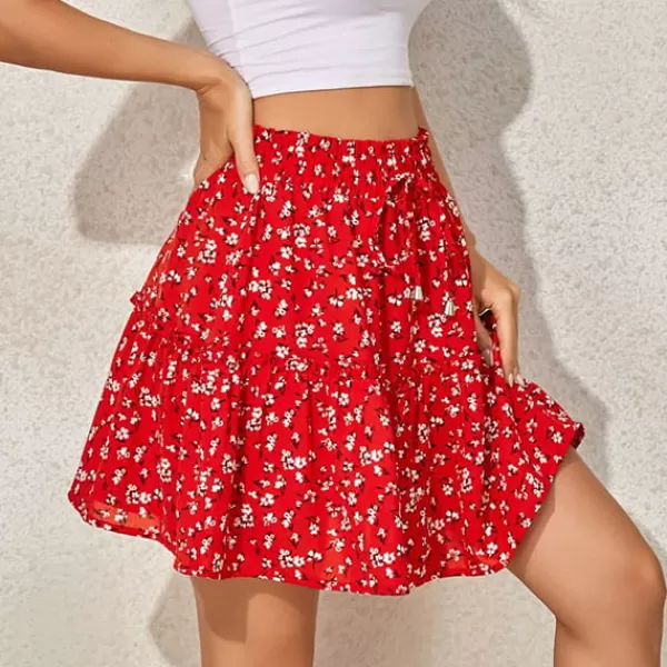 Princesse Fleurie Jupe Courte Fleurie Rouge Discount