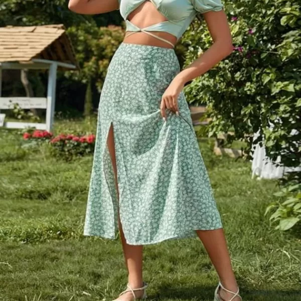 Princesse Fleurie Jupe Longue Fleurie Verte Cheap