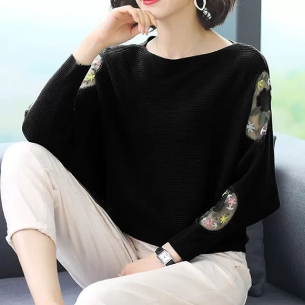Princesse Fleurie Pull Noir Brodé Fleurs Shop