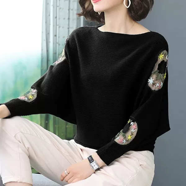 Princesse Fleurie Pull Noir Brodé Fleurs Shop