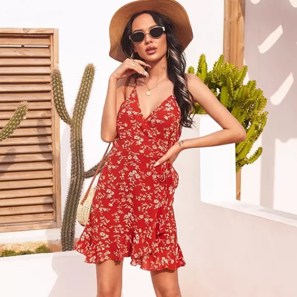 Princesse Fleurie Robe à Bretelles Fleurie Rouge Cheap