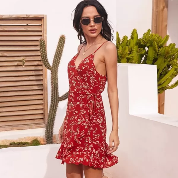 Princesse Fleurie Robe à Bretelles Fleurie Rouge Cheap