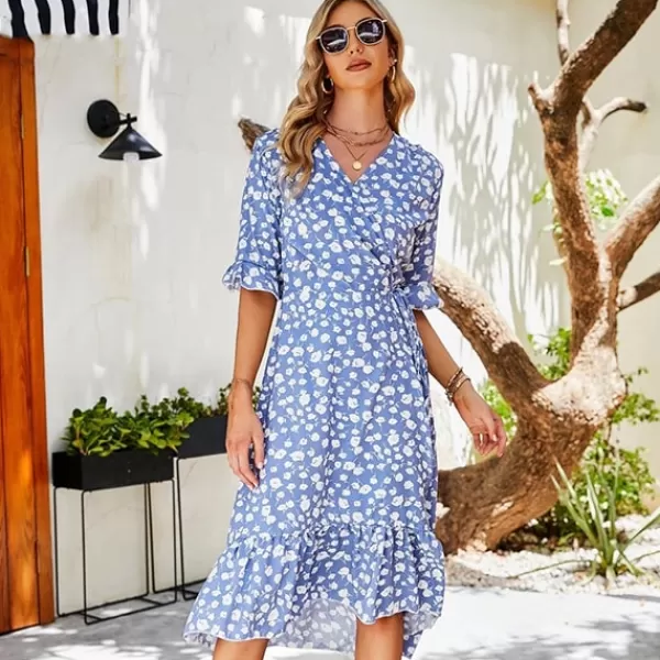 Princesse Fleurie Robe Bleu à Fleurs Blanches Shop