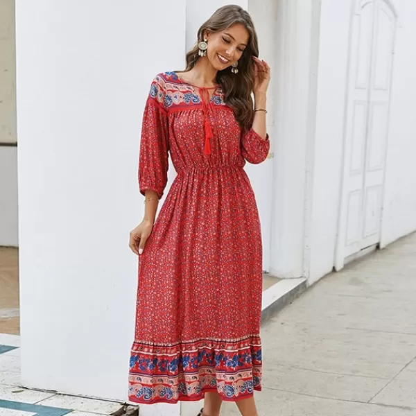 Princesse Fleurie Robe Bohème Fleurie Longue Rouge Cheap