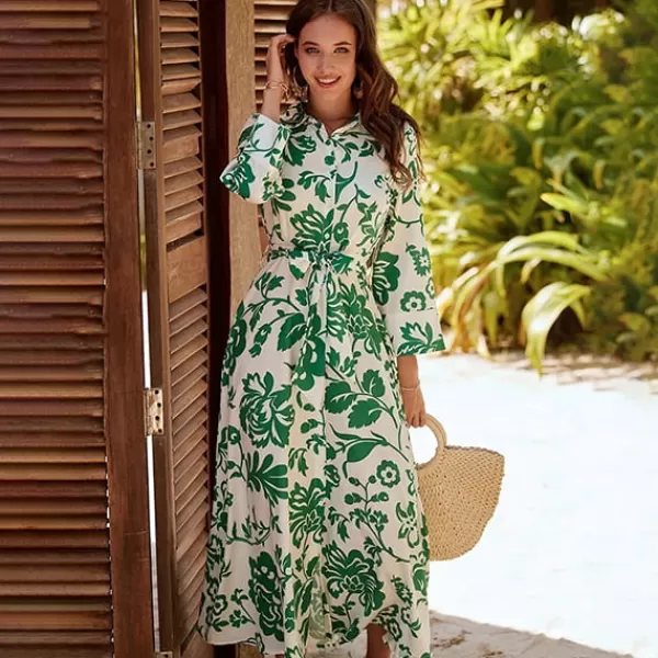 Princesse Fleurie Robe Chemisier Fleurie Mi-Longue New