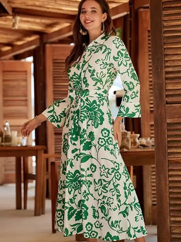 Princesse Fleurie Robe Chemisier Fleurie Mi-Longue New