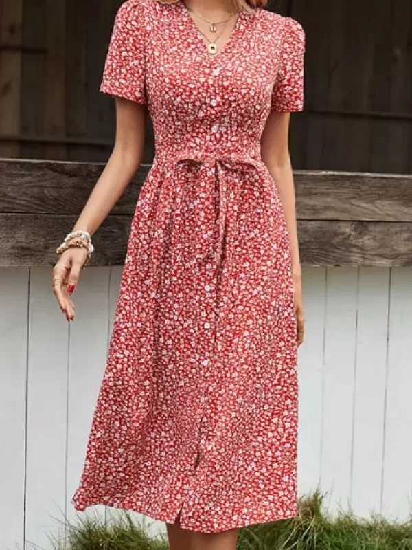 Princesse Fleurie Robe Fleurie Rouge Boutonnée Sale