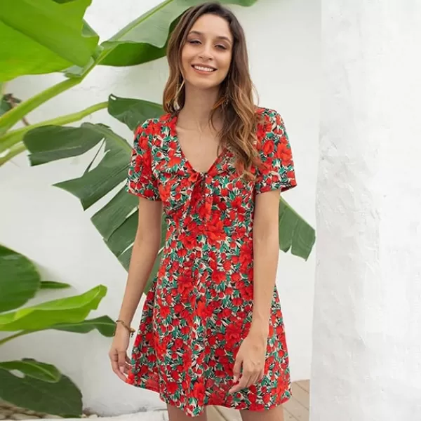 Princesse Fleurie Robe Fleurie Rouge Col V Cheap