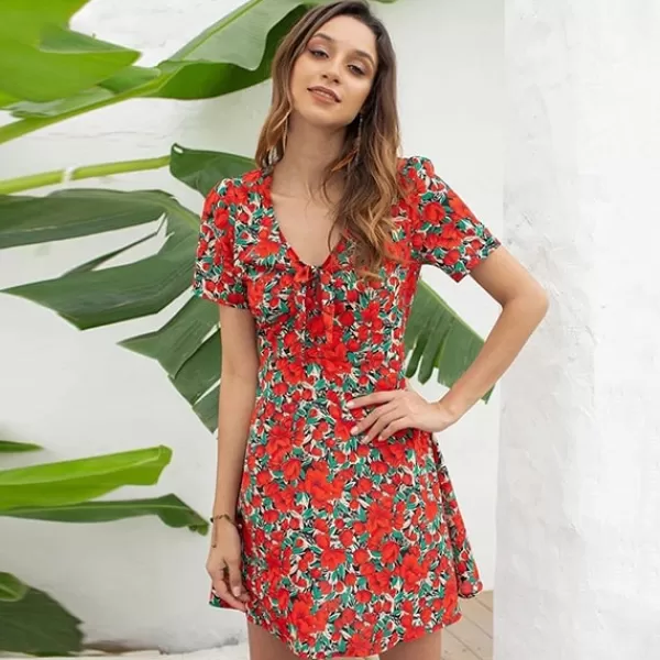 Princesse Fleurie Robe Fleurie Rouge Col V Cheap