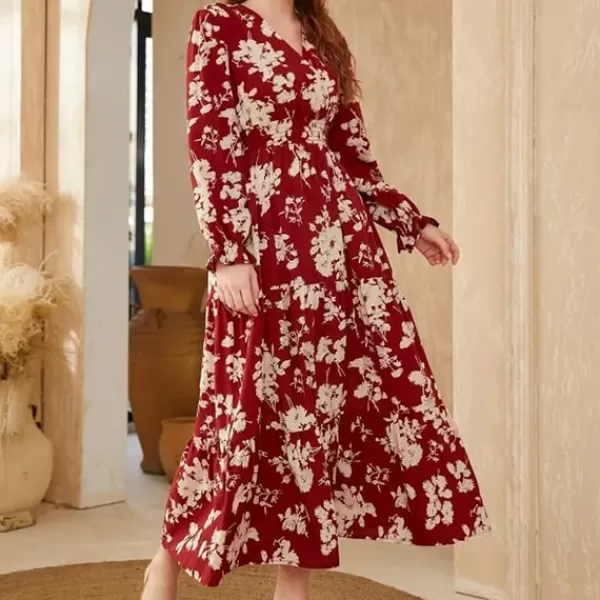 Princesse Fleurie Robe Fleurie Rouge Manches Longues Fashion
