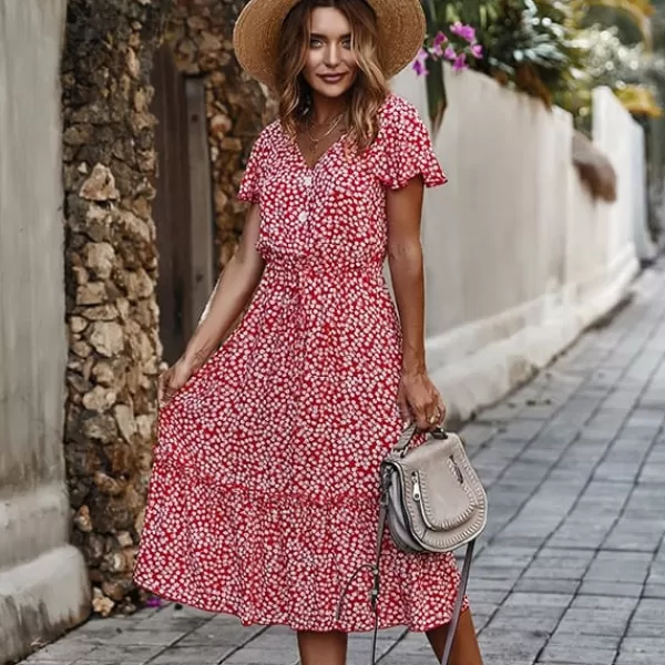 Princesse Fleurie Robe Fleurie Rouge Mi-Longue Cheap