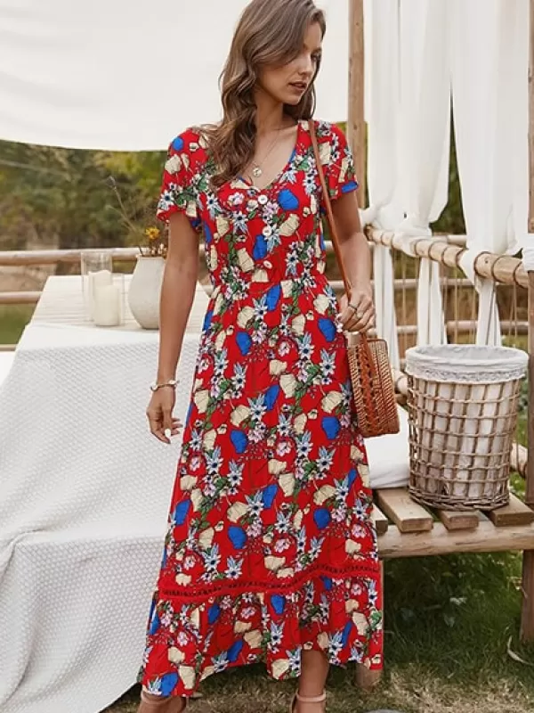 Princesse Fleurie Robe Imprimé Fleuri Rouge Best Sale
