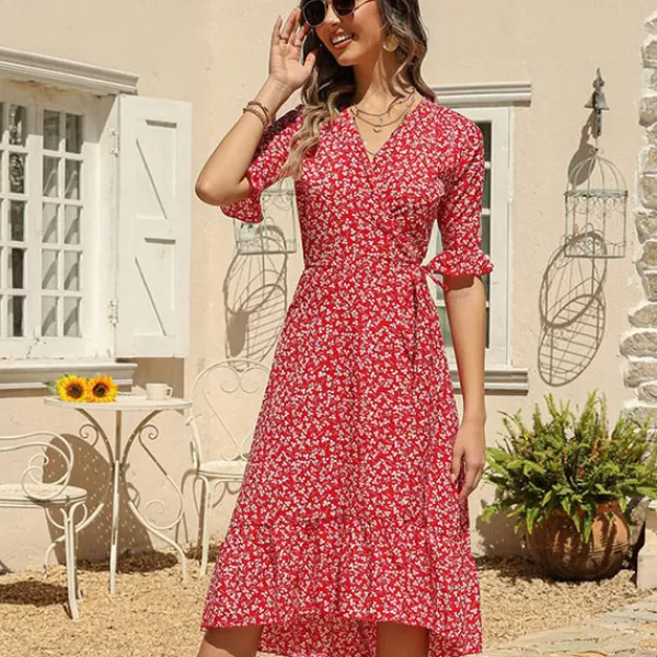 Princesse Fleurie Robe Portefeuille Rouge Fleurie Clearance