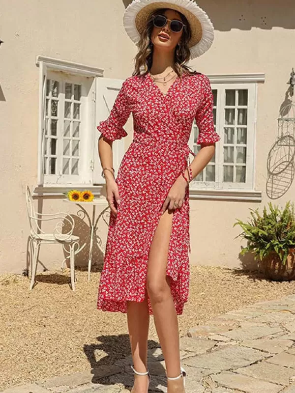 Princesse Fleurie Robe Portefeuille Rouge Fleurie Clearance