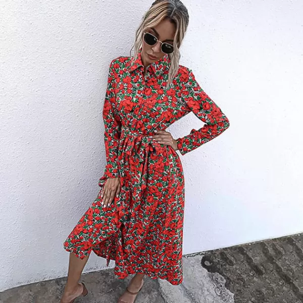 Princesse Fleurie Robe Rouge Fleurie Hiver Fashion